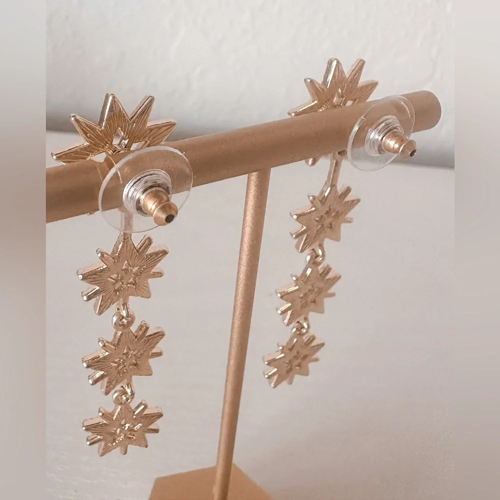 Dazzling Gold Starburst Drop Earrings/Post Starburst Earrings - Picture 6 of 7